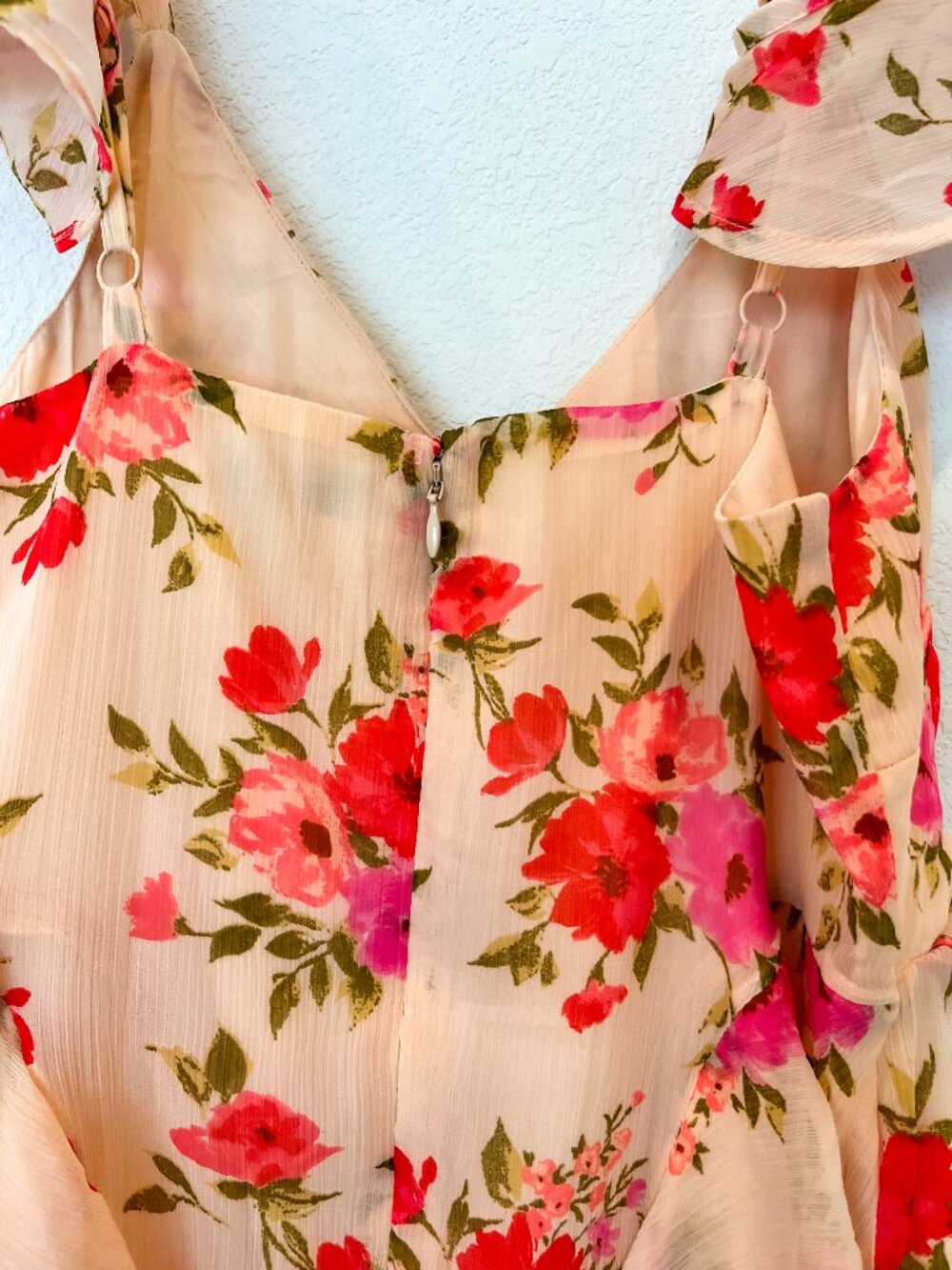 NWT Old Navy Pink Floral Off Shoulder Ruffle Chiffon Maxi Dress Wedding Guest 8 - Picture 7 of 10